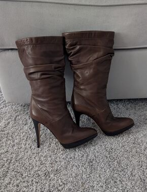 Brian Atwood Brown Leather Slouch Stiletto Boots
